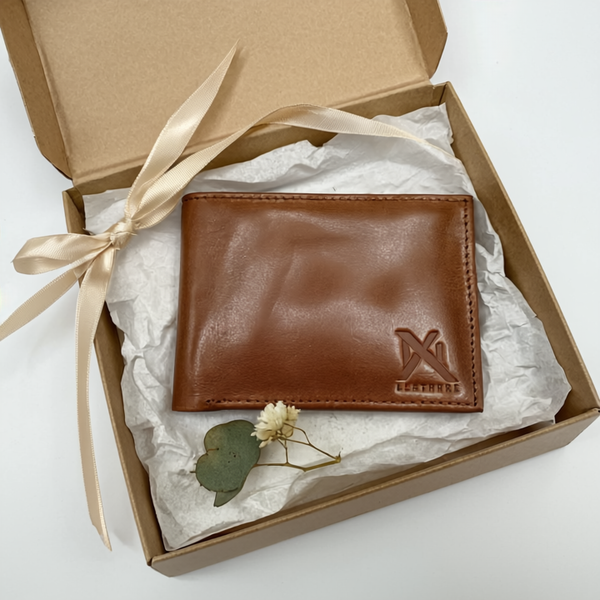 Leather Wallet with Coin Compartments – 10 Card Slots, Dual Cash Sections (Brown)