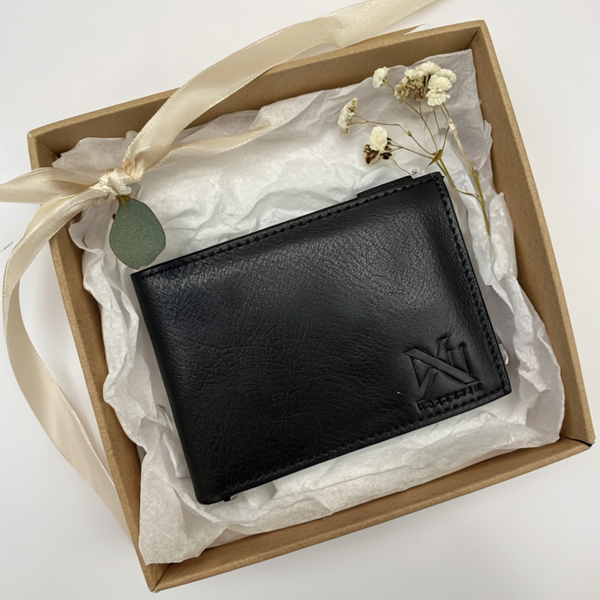 Leather Wallet with Coin Compartments – 10 Card Slots, Dual Cash Sections (Black)