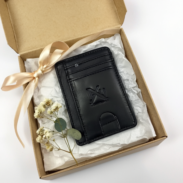 Slim Leather Card Holder – 7 Card Slots & Cash Pocket (Black)